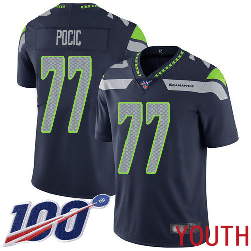 Seattle Seahawks Limited Navy Blue Youth Ethan Pocic Home Jersey NFL Football #77 100th Season Vapor Untouchable
